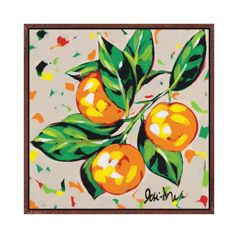 Fruit Sketch Oranges by Jodi Augustine - Painting on Canvas, Brown Framed, 66.04cm H x 66.04cm W x 3.81cm D