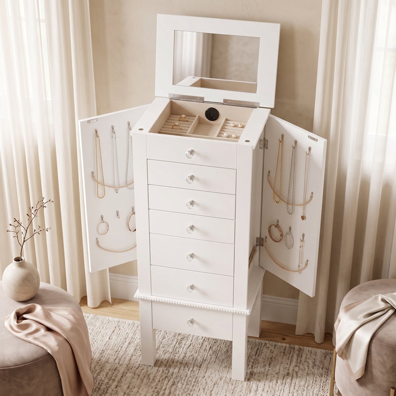 Armoire à bijoux autoportante Machele, Crème