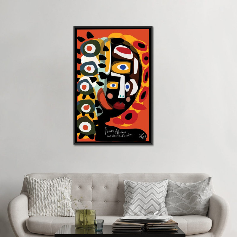 Femme africaine qui rêve - impression, H 48 po x l 32 po x P 1,5 po, Toile avec cadre noir