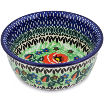 Polish Pottery 5 Inch Stoneware Bowl - Playful Poppy