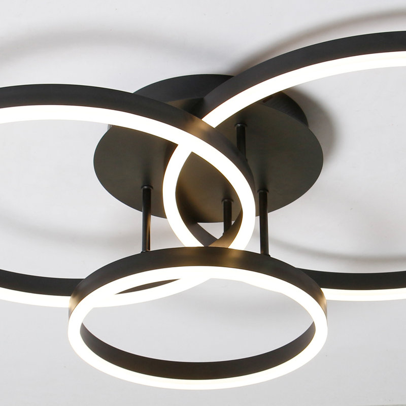 Plafonnier encastré 3 lumières avec télécommande Karagh pour salon, Noir, H 5,9 po x l 31,5 po x P 22,8 po, 50