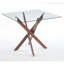 Table de salle à manger avec pieds en croix en métal et surface en verre trempé, carrée, 90 x 90 x 75 cm, réglable pour une utilisation différente, verre carré moderne de couleur noyer foncé, lisse