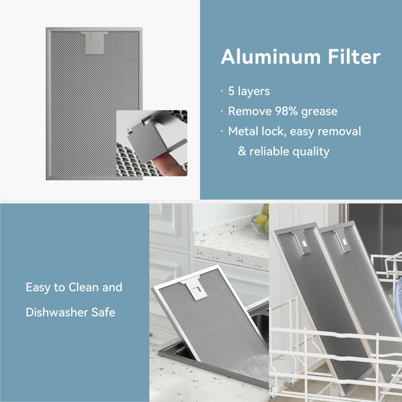 Hotte sous un meuble à conduit 30 pouces 500 CFM avec filtre à DEL et filtre VIK VIKio, Acier Inoxydable