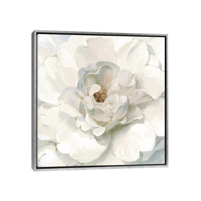 Neutre pivoine par Danhui Nai - impression, Pas de tapis, H 26 po x l 26 po x P 1,5 po, Toile avec cadre argenté