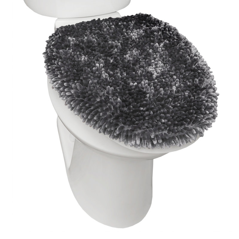 TOWN & COUNTRY BASICS Spa Step Noodle Solid Bathroom Washable Toilet Lid, Dark Gray