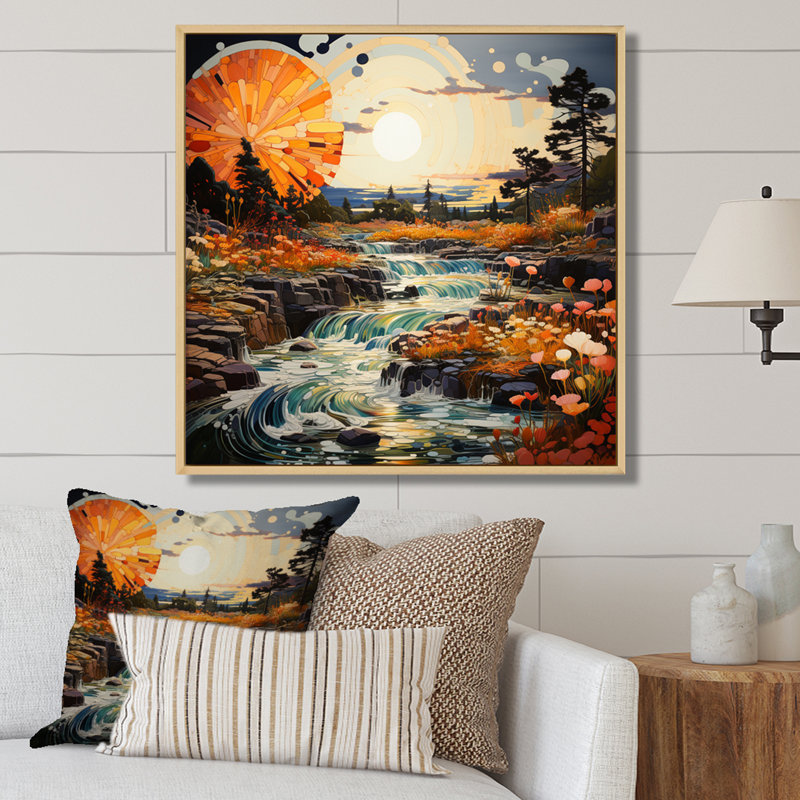 " Geyser Natures Fountain I ", 24" H x 24" W x 1" D, Natural Floater Framed