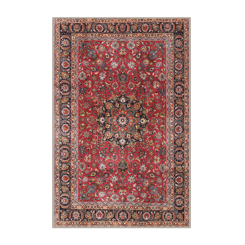 Rouge oriental/noir/Tapis décoratif bleu, Rectangle 7 pi x 9 pi