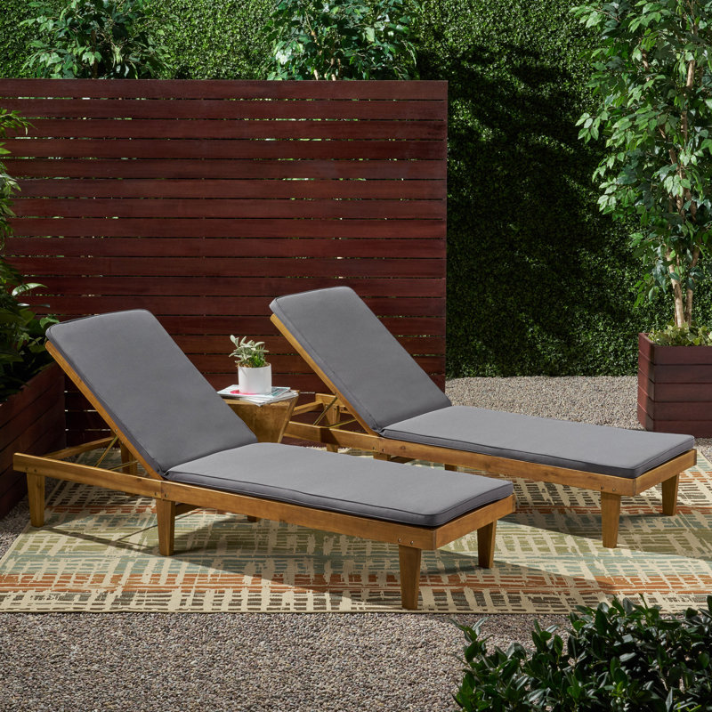 Chaise longue avec coussins Muir Sun, Structure teck / coussin gris foncé