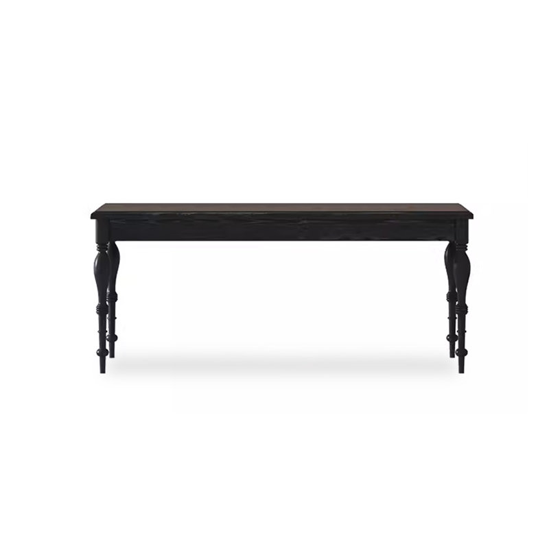Table de salle à manger rectangulaire en bois massif de style rétro français, Black, 29.53”H x 70.87”L x 31.50”W