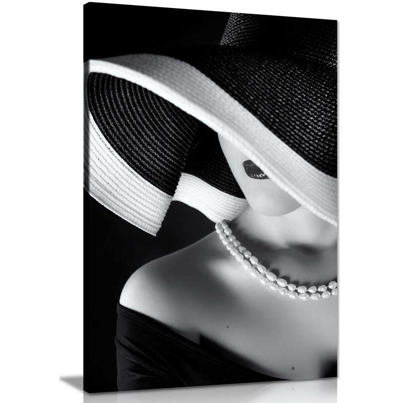 Lady Hat Portrait - Wrapped Canvas Art Prints, 76cm H x 51cm W
