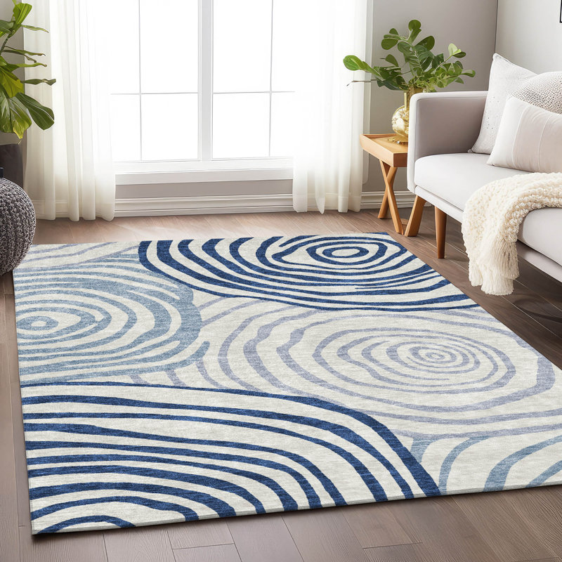 Premium Machine Washable Prisco Blue Rug, Rectangle 5' x 7'6"