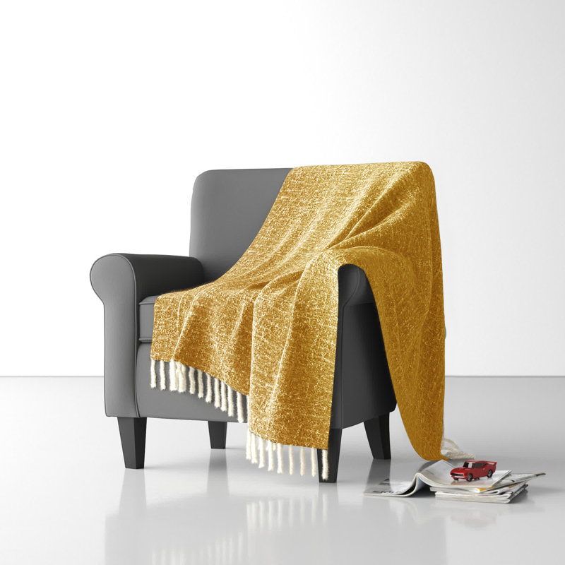 Morris Hand Woven Throw Blanket, Yellow/Beige