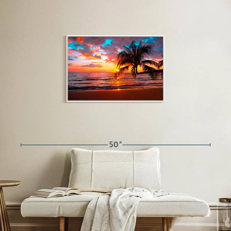 Coucher de soleil sur l'île, Cadre flottant blanc, 31 po x 21 po