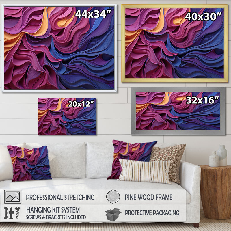 Art mural géométrique bleu et mauve, Cadre d'angle fermé noir, H 12 po x l 20 po x P 1 po