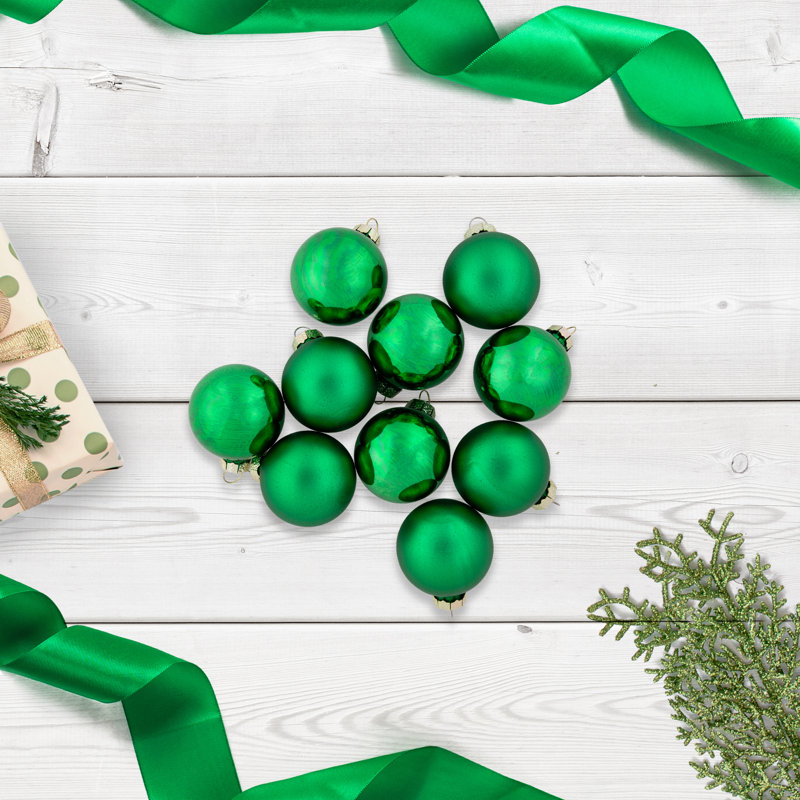 2-Finish Glass Ball Ornaments 1.75" (45mm), Green