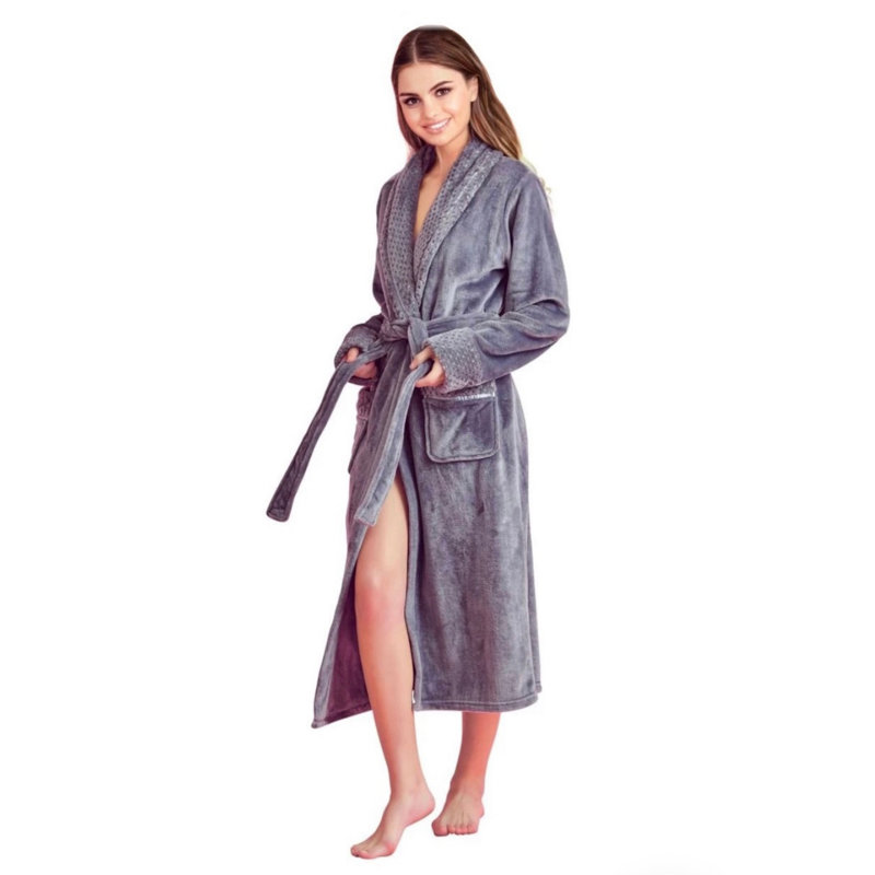 Peignoir en molleton avec poches Vasco, Taille unique, gris