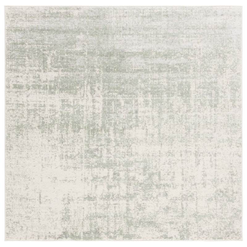 Tapis abstrait sauge / ivoire Arrietty, Carré 6 pi