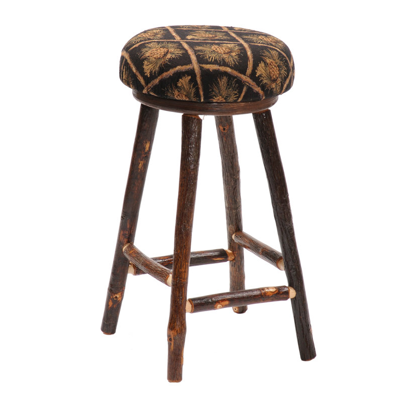 Fireside Lodge Hickory Log Counter Stool - Wood Seat - Cognac - Standard, Rustic Maple