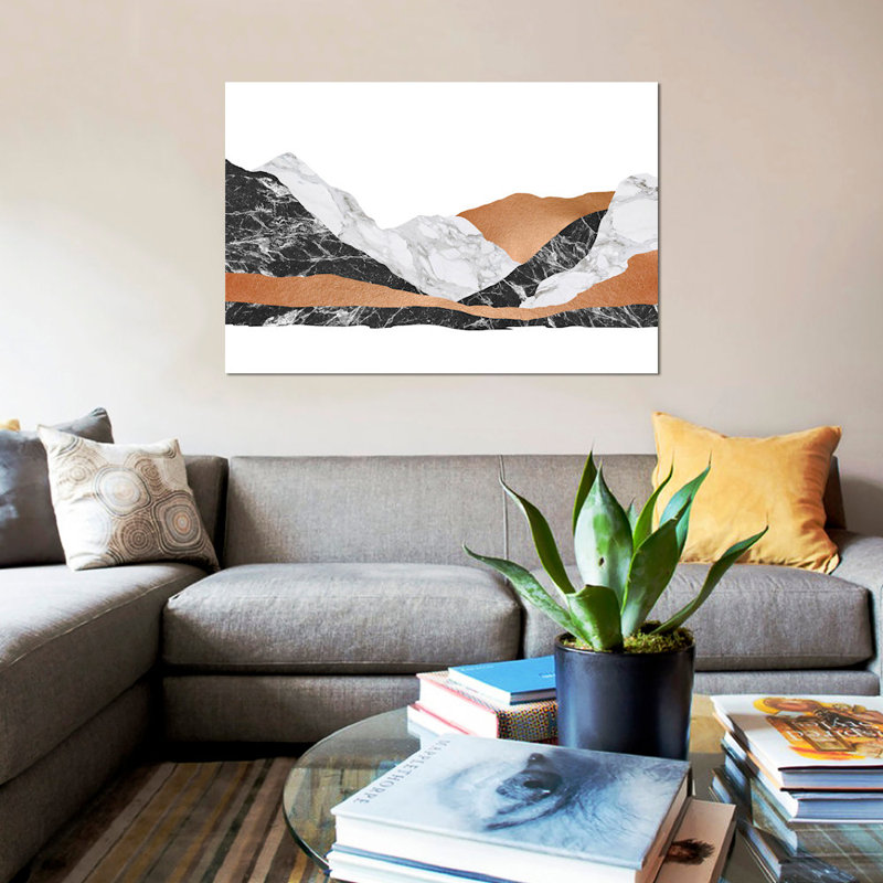 «Marble Landscape I», impression sur toile, H 18 po x l 26 po x P 1,5 po, Toile avec cadre noir, Pas de tapis
