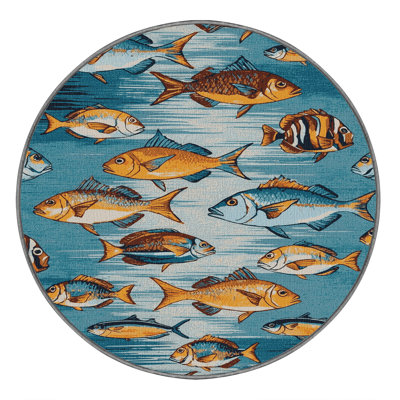 Washable Tropical Fish Hawaiian Area Rug