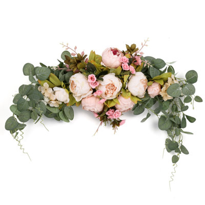 Wedding Arch Flowers, 30 Inch Rustic Artificial Floral Swag For Door Lintel, Green Leaves Rose Peony Sunflowers Table Centerpieces Home Decoration