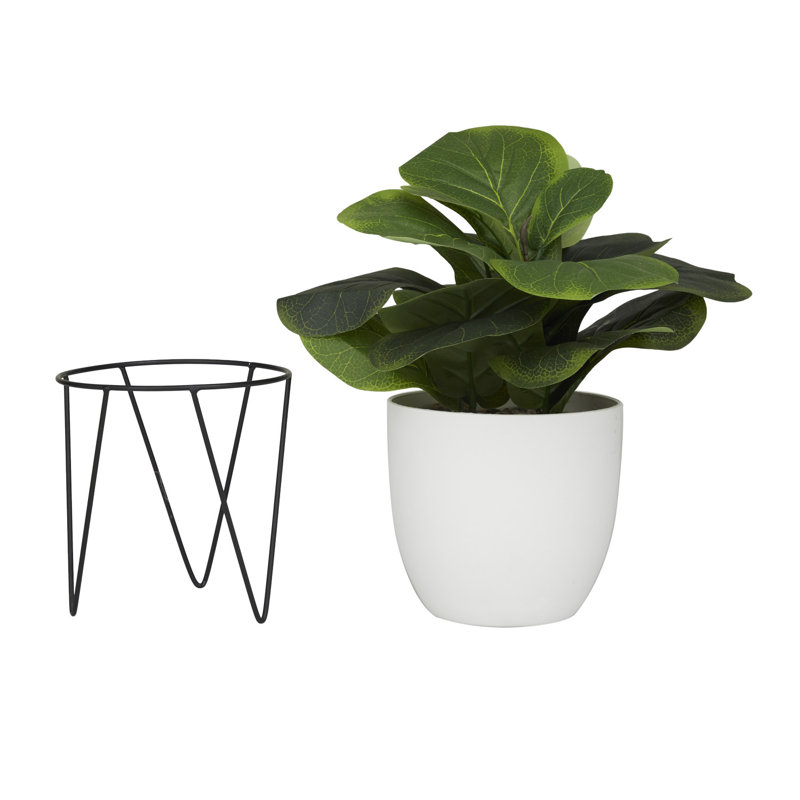 19.25'' Green Faux Pilea Plant in White Metal Pot