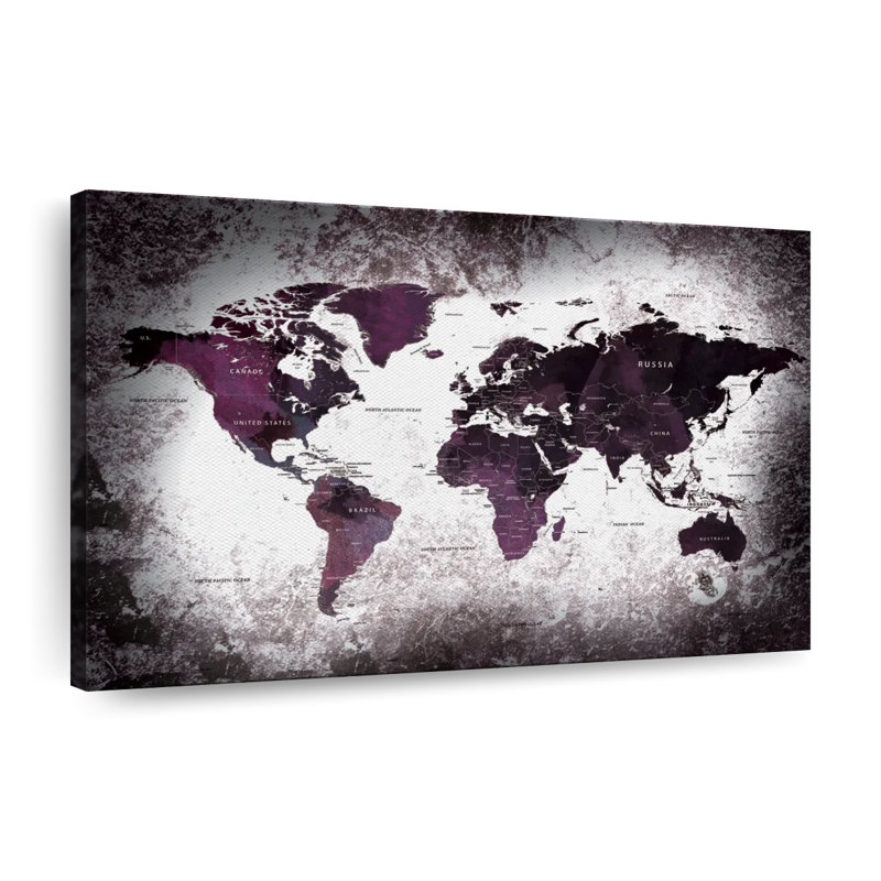 Carte du monde vieillie XL, H 8 po x l 12 po x P 1 po