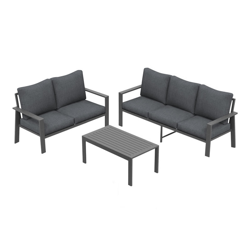 Large canapé de patio droit avec coussins, Gris