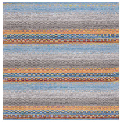 Tapis rayé en coton tissé à plat à la main Gulbranson - gris / bleu / orange