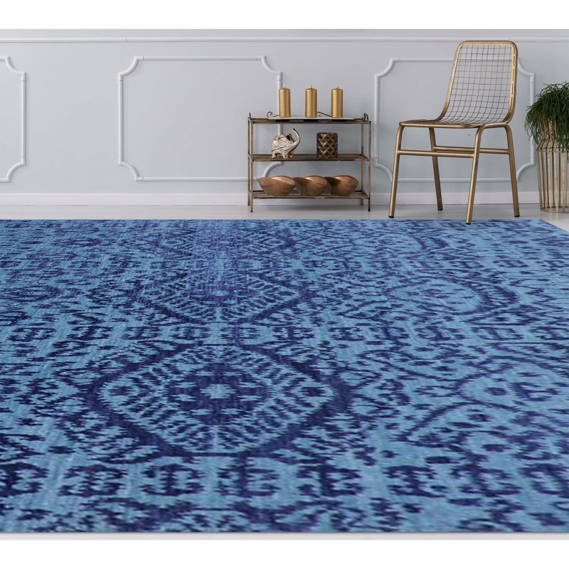 Ikat Area Rug in Blue, Rectangle 9' x 12'