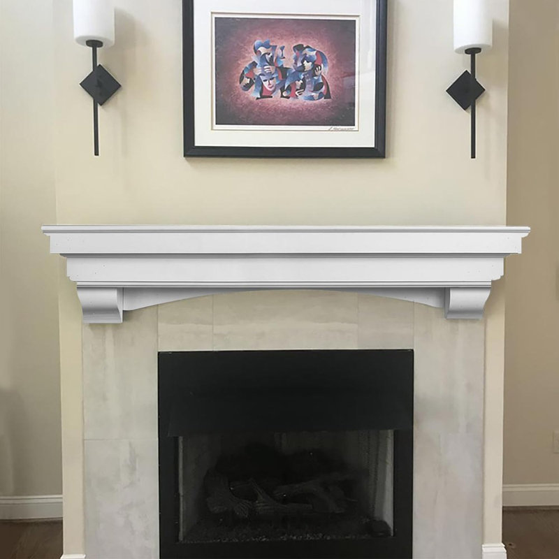 Direct Salem Wood Mantel Shelf, White – 72" Rustic Pine Wall-Mounted Shelf With Arched Corbels For Fireplaces, Tvs & Décor