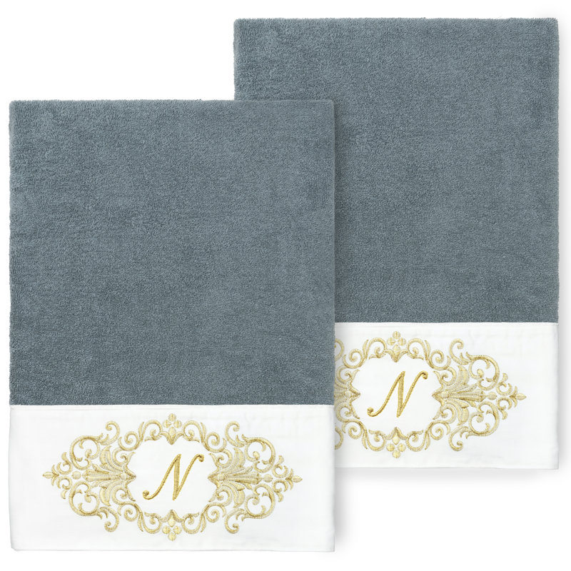 Linum Home Textiles 100% Turkish Cotton MONICA 2PC Embellished Bath Towel Set, N