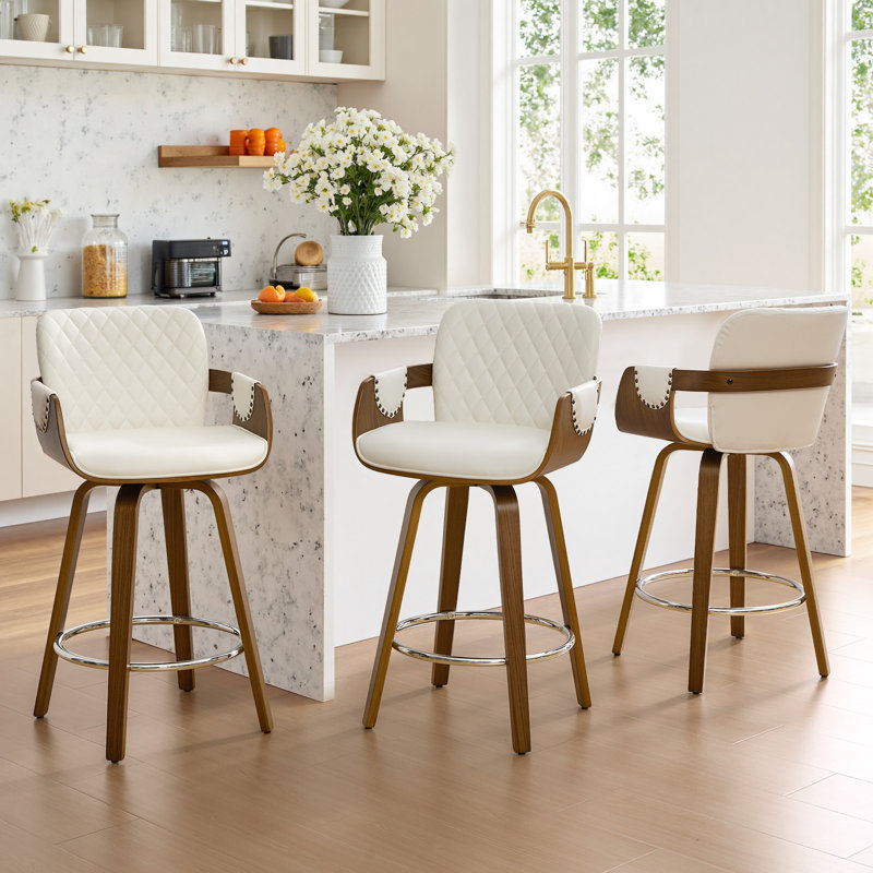 Tabouret de bar pivotant à hauteur de comptoir Modern, Crème