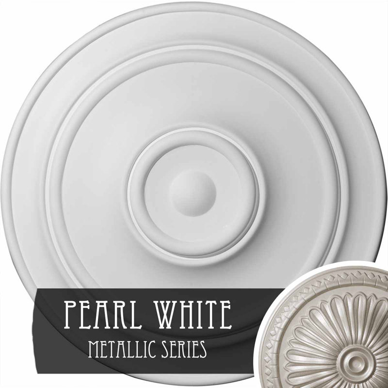 Médaillon de plafond Endurathane Milan, DE 47 5/8 po x P 2 3/4 po, finition bronze frotté peint à la main, Blanc perle