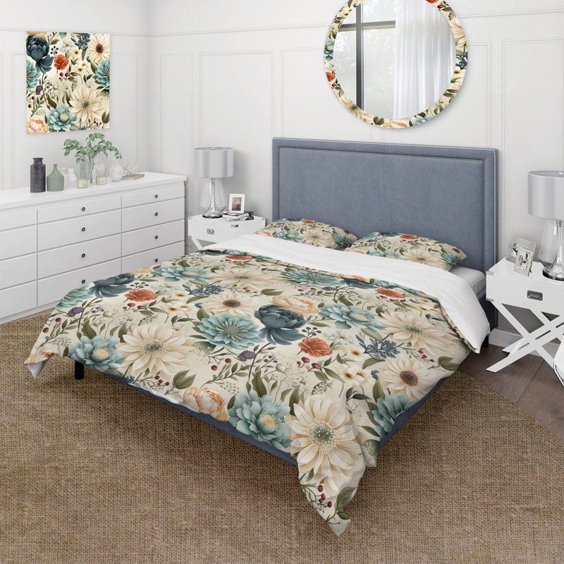 Enchanted Garden Botanical Motif II - Ensemble de housse de couette floral - Polyester microfibre