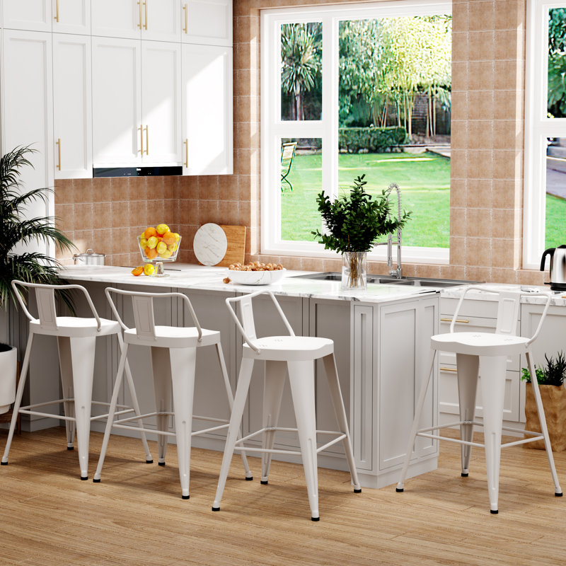 Tabouret de bar et de comptoir Hamblen, Tabouret de bar (siège d'une hauteur de 29,7 po), Blanc