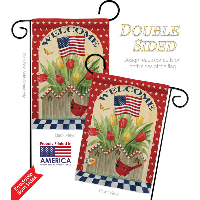 Patriotique fleurs 2 côtés en polyester 18,5 x 13 po ensemble de drapeau