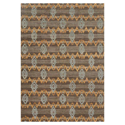 Tapis brun rectangulaire en polyester tissé à plat à la machine 2 pi 7 po x 4 pi 11 po Sidmouth
