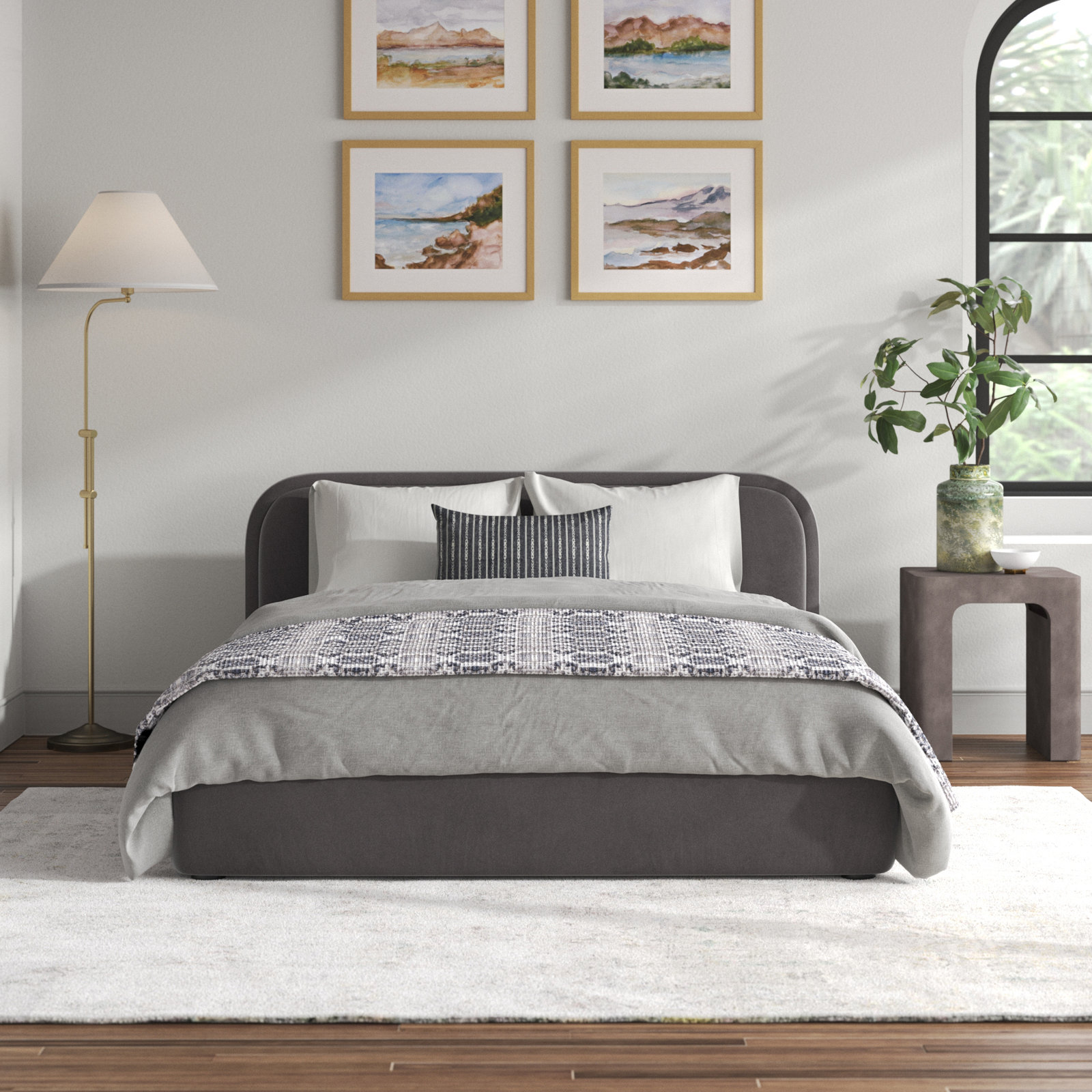 Shonda Linen Upholstered Bed, Oatmeal, King