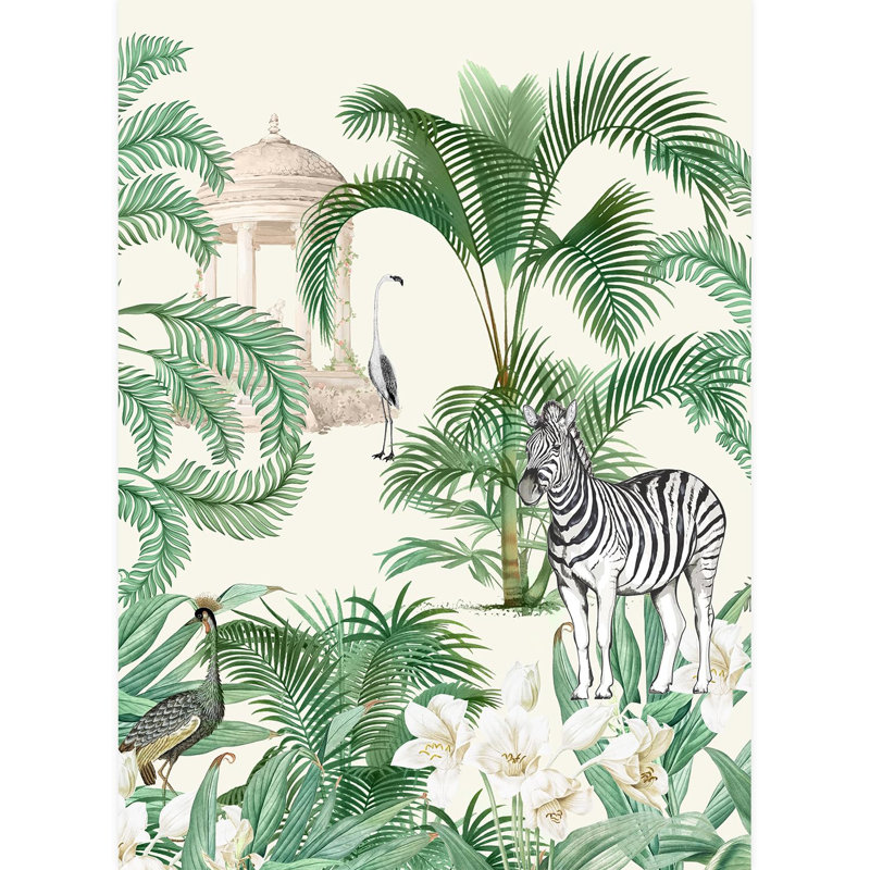 Exotic Jungle Tropical Palms and Wildlife Wallpaper, 132" L x 96" W