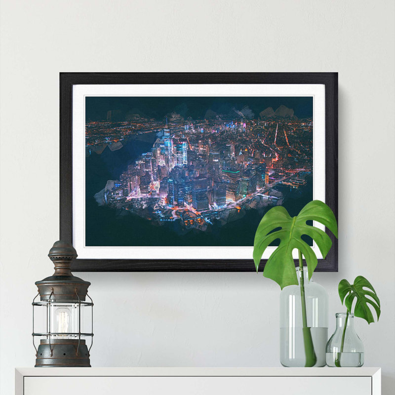 The Lights of New York City in Abstract - Picture Frame Graphic Art Print on MDF, Black Framed, 48cm H x 65cm W x 2cm D