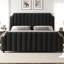 Structure de lit plateforme en velours pour grand lit avec tête et pied de lit capitonnés de 50,2 po de hauteur, garniture cloutée, aucun sommier tapissier requis, structure de lit tapissier noir, conception à rainure verticale-1732873481-1732873479