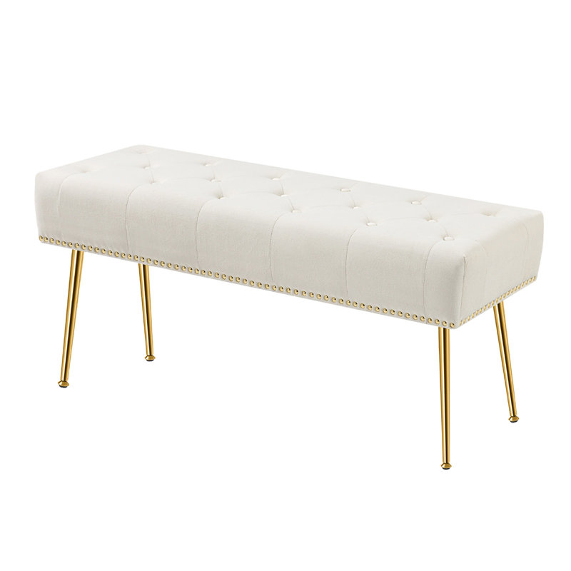 Banc rembourré en velours Chereese, Beige