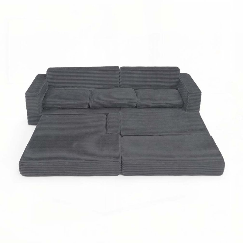 Corduroy Modular Sectional Sofa,Unfold into a bed, Grey
