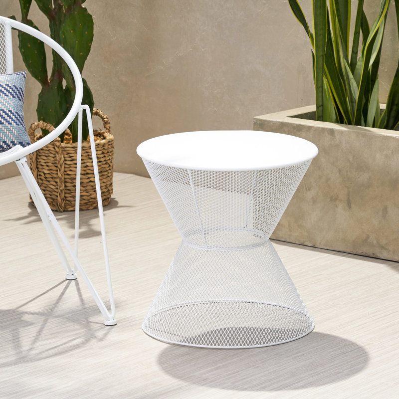 Iron Side Table In Matte White - Relaxing Spot With Mesh Design, 17.85 In. X 18.53 In., 6.21 Lb Table, Chilled Drink Holder D W H,