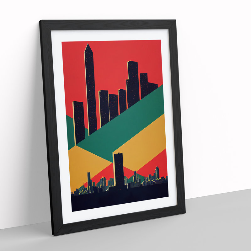 XV1022-706X Art Deco City Skyline No.3 1 Piece Single Picture Frame Wall Art, 64cm H x 46cm W, Black