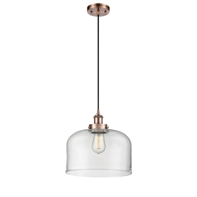 Pamelia 12" W 1-Light Dimmable Mini Pendant, Clear, No Bulb Included, Antique Copper