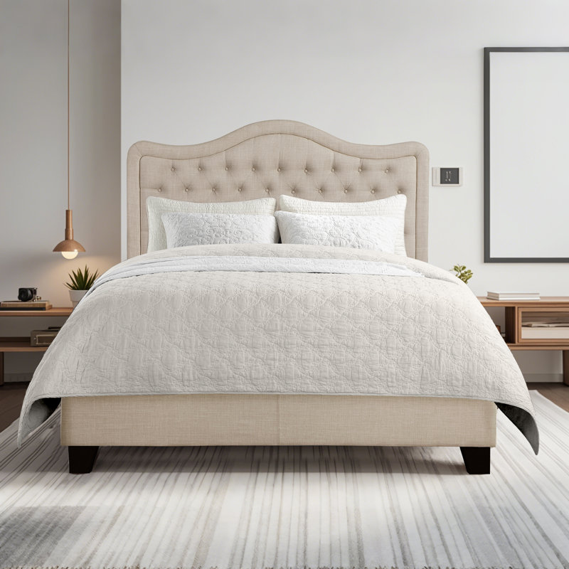 Lit tête de lit ajustable Winston Porter, Beige, Lit double
