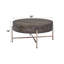 Table basse à tambour Weyton & Champagne avec tiroir de rangement et compartiment ouvert, parfaite pour les salons modernes.