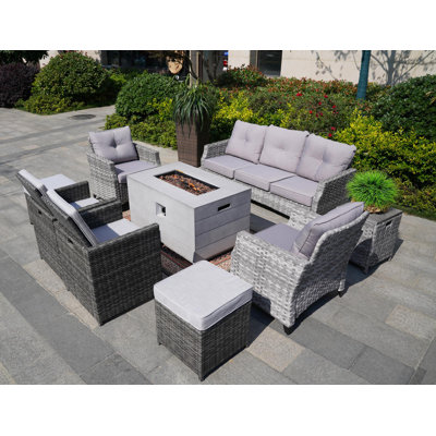 Wicker 9 - Person Patio Conversation Set with Cushions